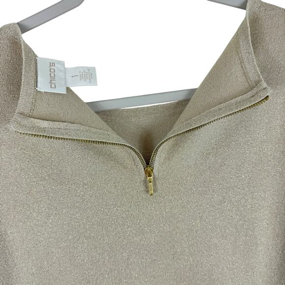 Chico's Gold Shimmery Long Sleeve Round Neck Lightweight Sweater Women's Size M - Picture 4 of 7